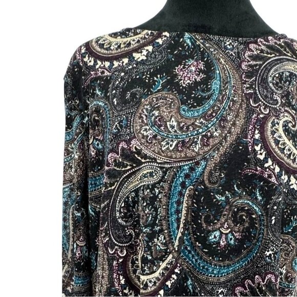 Avenue Boho Top Womens 22 Shirt Brown Teal Paisley Asymmetrical Tunic Stretch - Picture 1 of 8